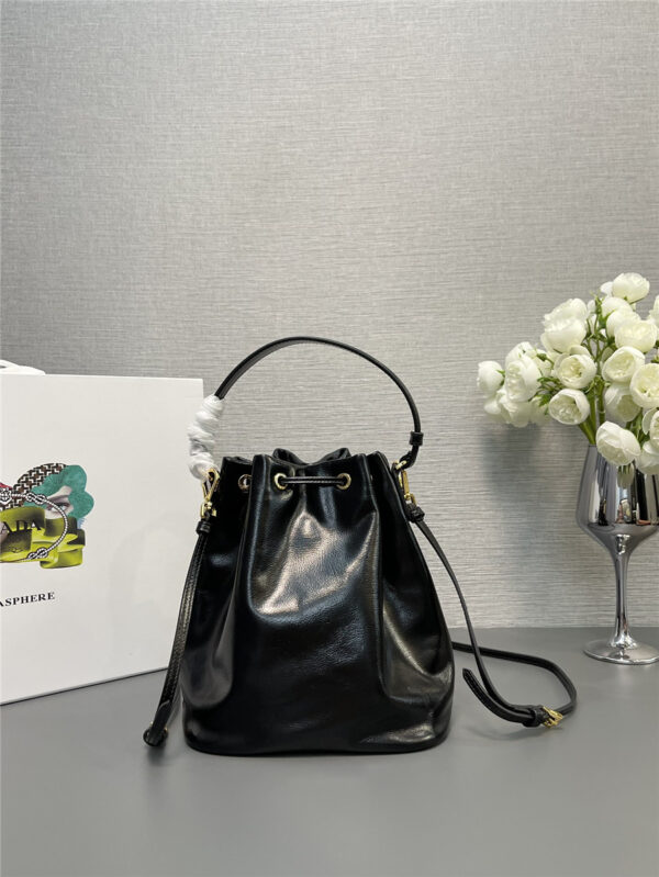 Prada Black Leather Bucket Crossbody Bag
