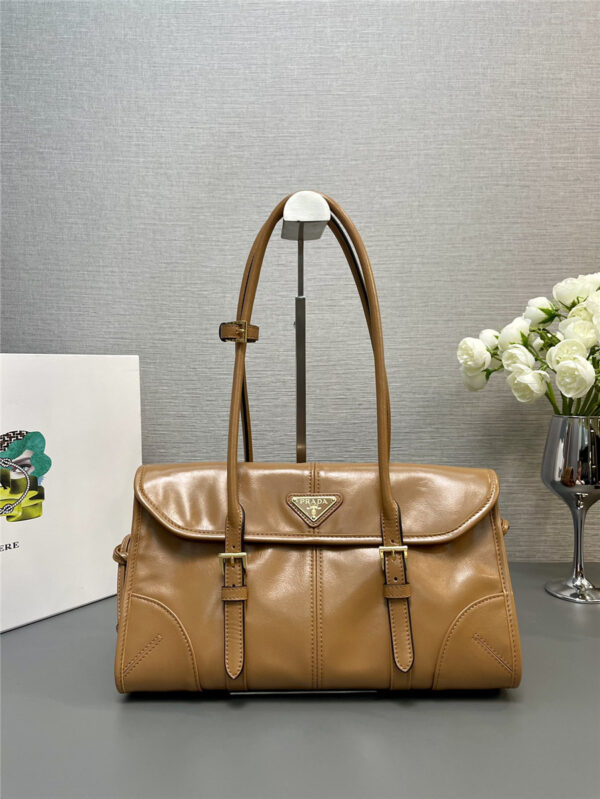 Prada Black Medium Leather Shoulder Bag Brown