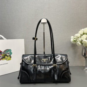 Prada Black Medium Leather Shoulder Bag Black