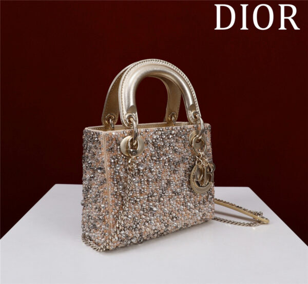 Dior Lady Embroidered Beaded Diamond Handbag - Image 4
