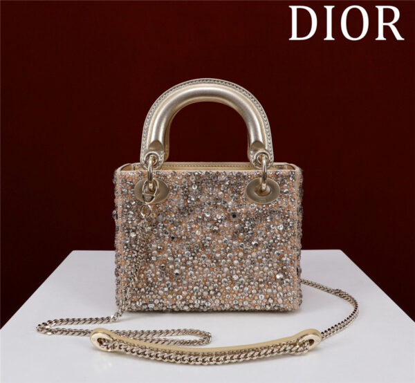 Dior Lady Embroidered Beaded Diamond Handbag - Image 5