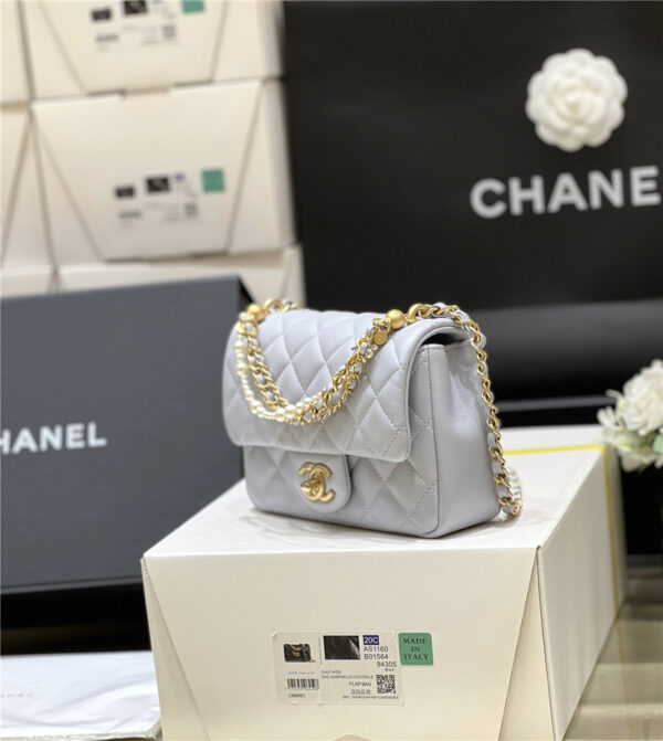 CC Blue Logo Pearl Chain Bag Small
