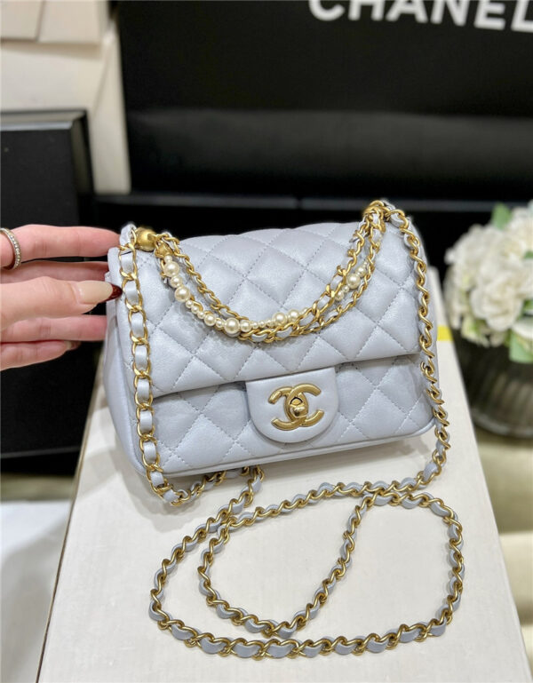 CC Blue Logo Pearl Chain Bag Small - Image 2