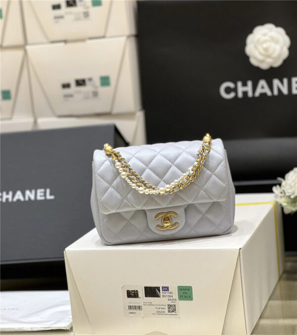 CC Blue Logo Pearl Chain Bag Small - Image 7