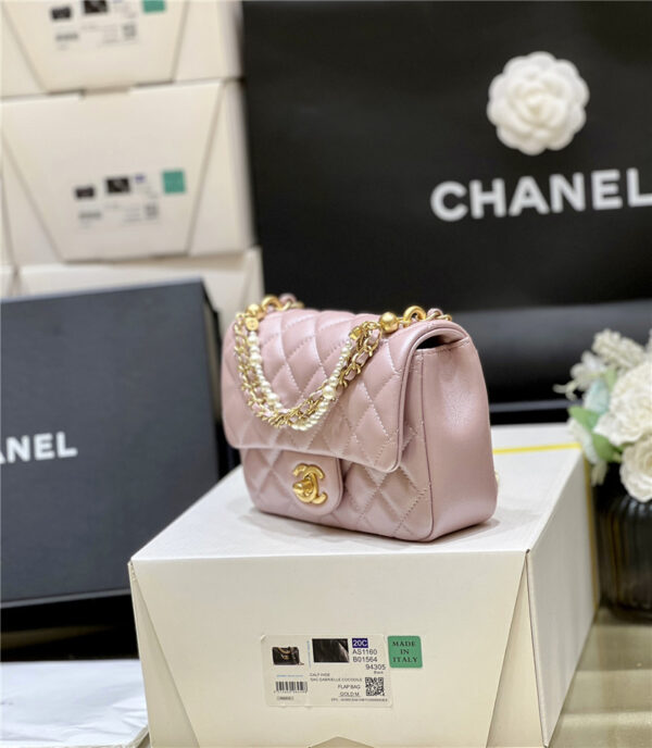 CC Pink Logo Pearl Chain Bag Small - Image 6