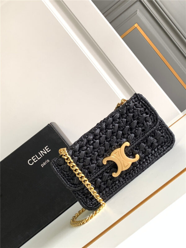 Celine Raffia Effect Claude Chain Shoulder Bag - Image 2