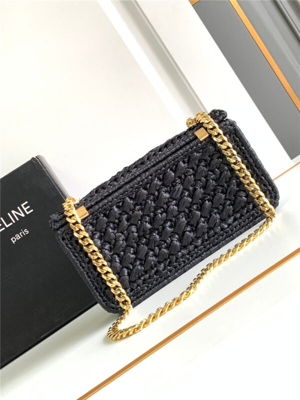 Celine Raffia Effect Claude Chain Shoulder Bag - Image 4