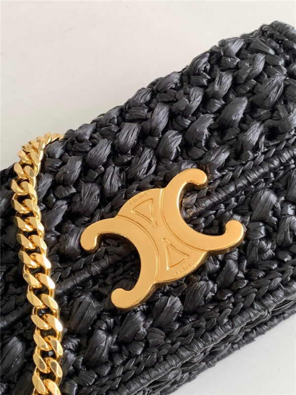Celine Raffia Effect Claude Chain Shoulder Bag - Image 7