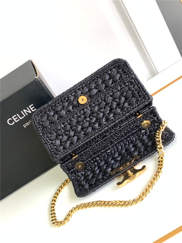 Celine Raffia Effect Claude Chain Shoulder Bag - Image 7