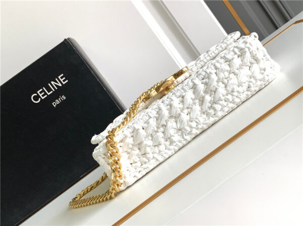 Celine Raffia Effect Claude Chain Shoulder Bag in White - Image 7