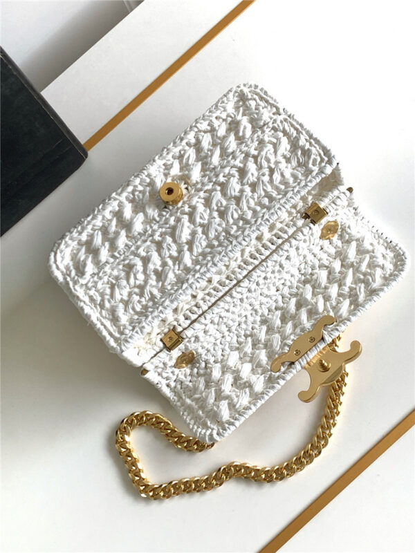 Celine Raffia Effect Claude Chain Shoulder Bag in White - Image 8
