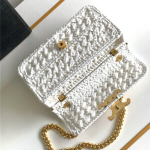 Celine Raffia Effect Claude Chain Shoulder Bag in White