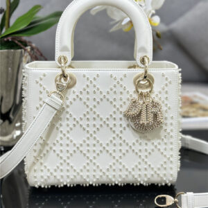 Lady Dior five-frame embroidered white pearl bag