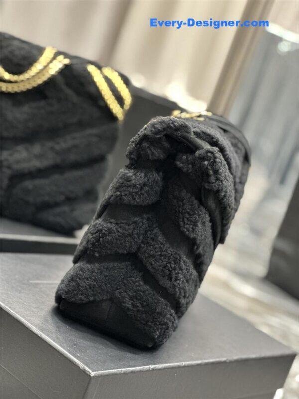 ysl black suede lamb wool loulou bag - Image 3