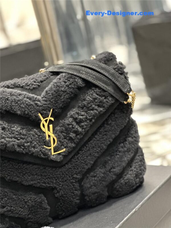 ysl black suede lamb wool loulou bag - Image 4