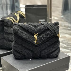 ysl black suede lamb wool loulou bag