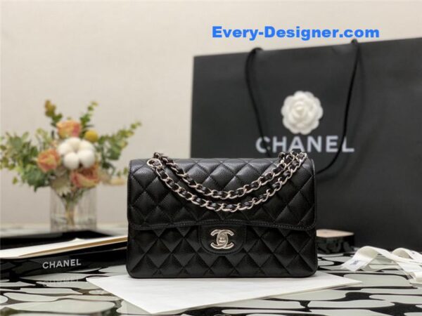 Chanel classic flap caviar leather bag small - Image 9