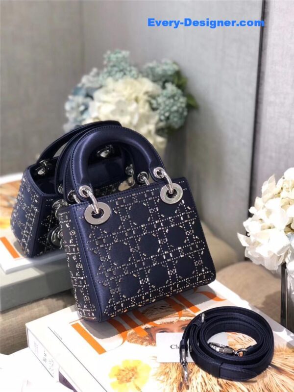 mini lady dior bag black strass cannage satin - Image 2