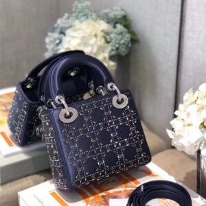 mini lady dior bag black strass cannage satin