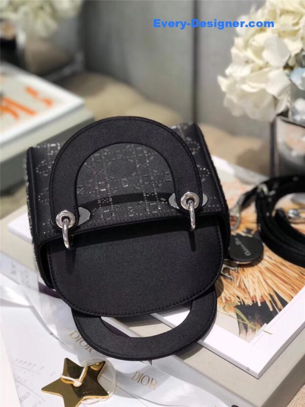 mini lady dior bag black strass cannage satin - Image 3
