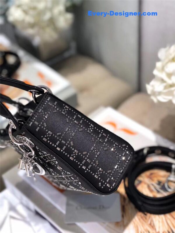 mini lady dior bag black strass cannage satin - Image 4