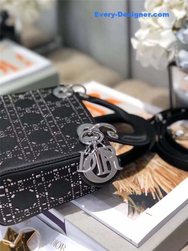 mini lady dior bag black strass cannage satin - Image 6