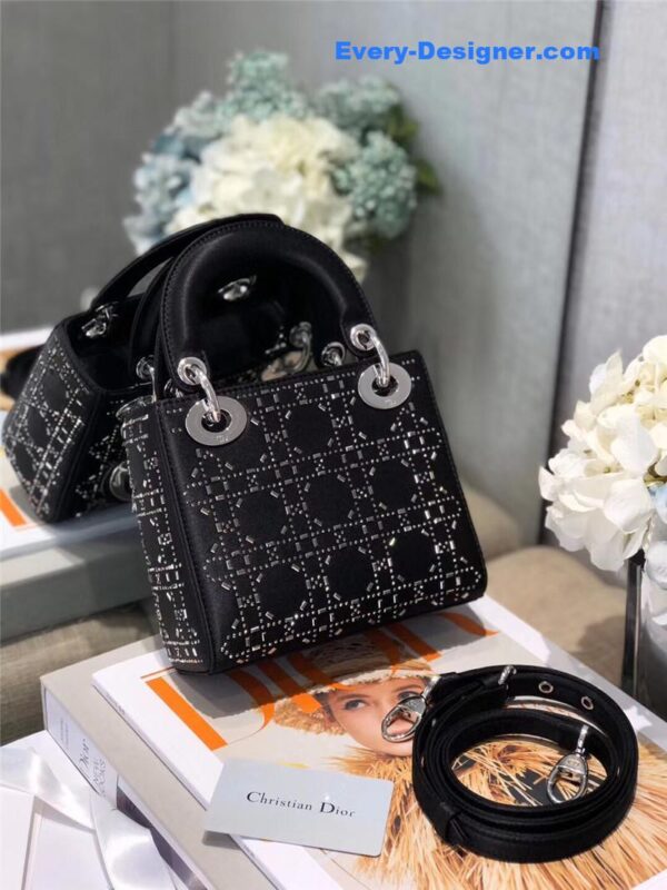 mini lady dior bag black strass cannage satin - Image 2
