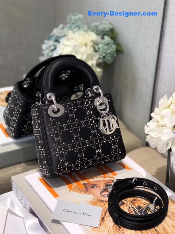 mini lady dior bag black strass cannage satin - Image 9