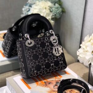 mini lady dior bag black strass cannage satin