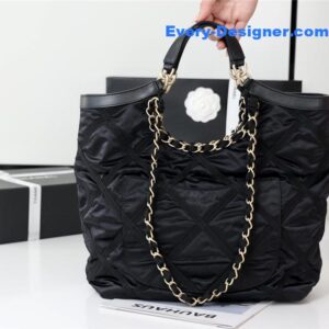 Chanel black nylon shopping bag