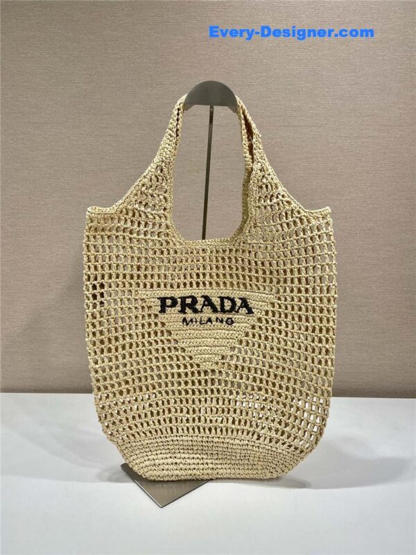 prada beige raffia beach tote bag - Image 3