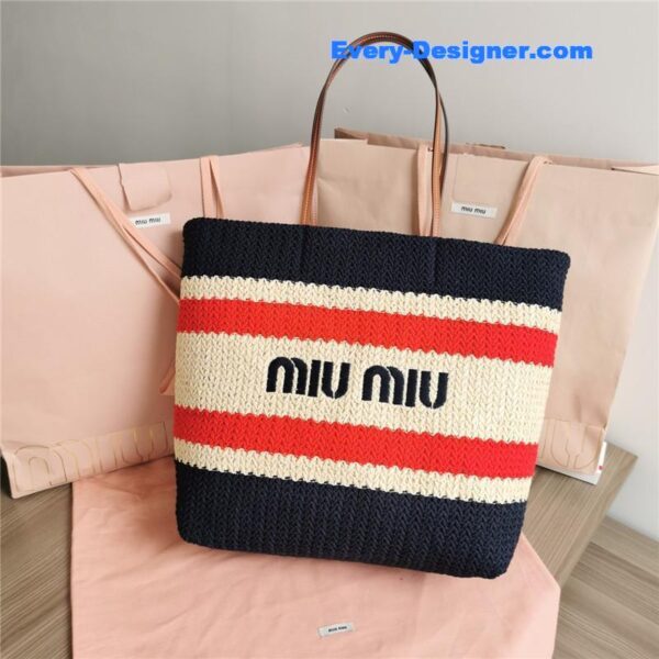 miumiu straw woven cotton tote bag - Image 2