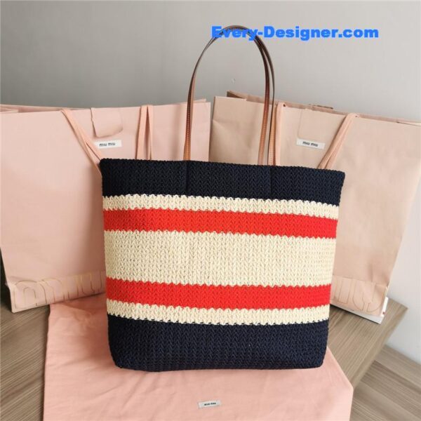 miumiu straw woven cotton tote bag - Image 3