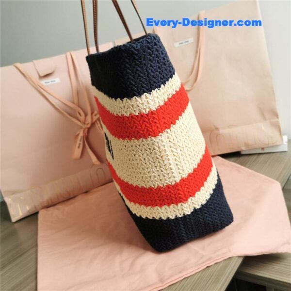 miumiu straw woven cotton tote bag - Image 4
