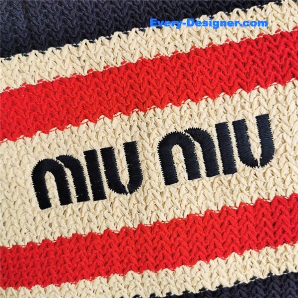 miumiu straw woven cotton tote bag - Image 6