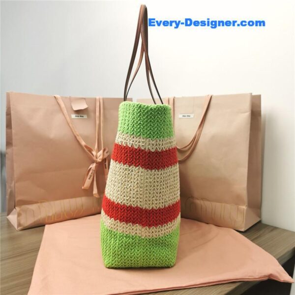 miumiu straw woven cotton tote bag - Image 2