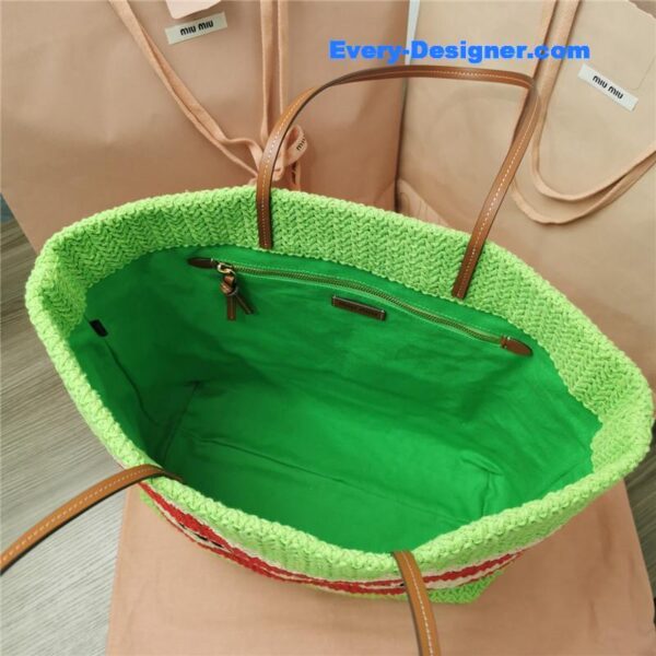 miumiu straw woven cotton tote bag - Image 4