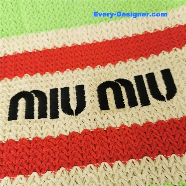 miumiu straw woven cotton tote bag - Image 5