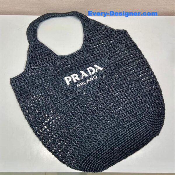 prada raffia tote bag black - Image 6