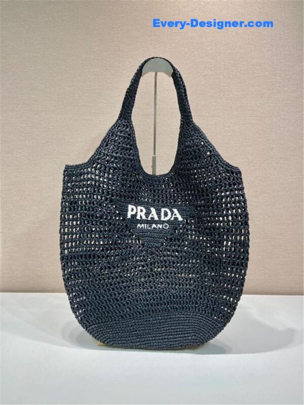 prada raffia tote bag black - Image 7