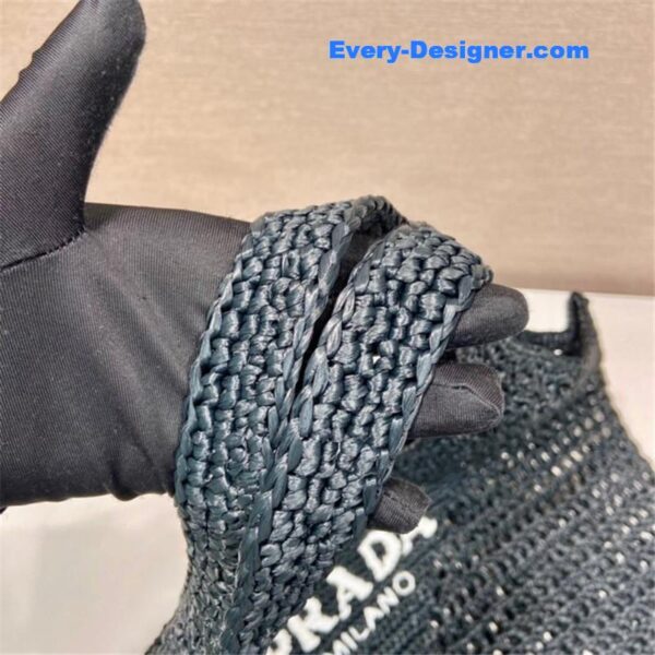 prada raffia tote bag black - Image 8