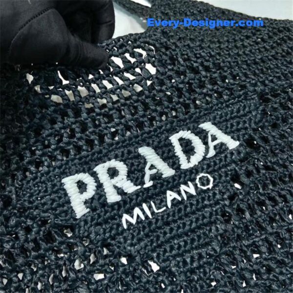 prada raffia tote bag black - Image 4