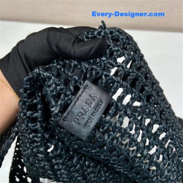 prada raffia tote bag black - Image 9