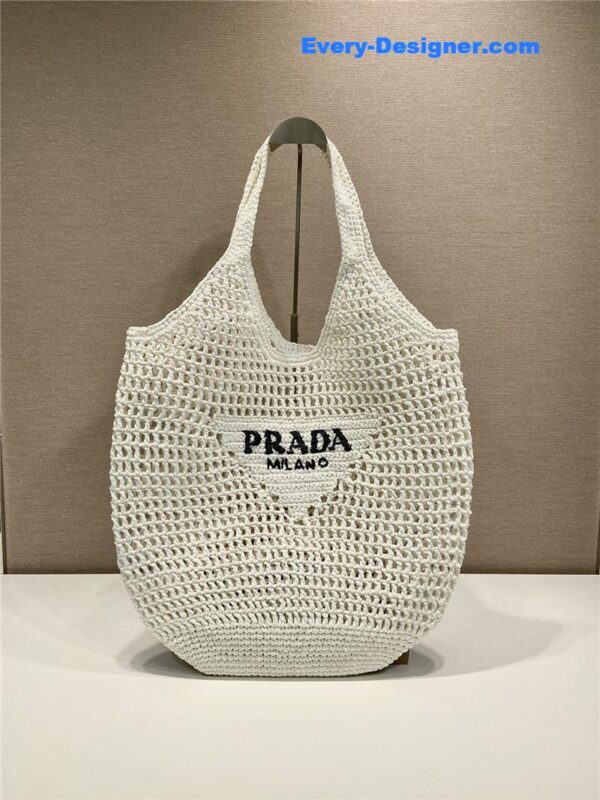 prada raffia tote bag white - Image 6