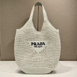 prada raffia tote bag white
