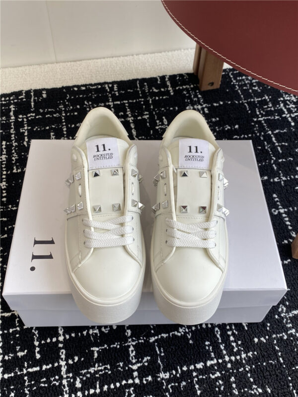 Valentino Garavani Rockstud White Leather Flatform Sneakers - Image 8