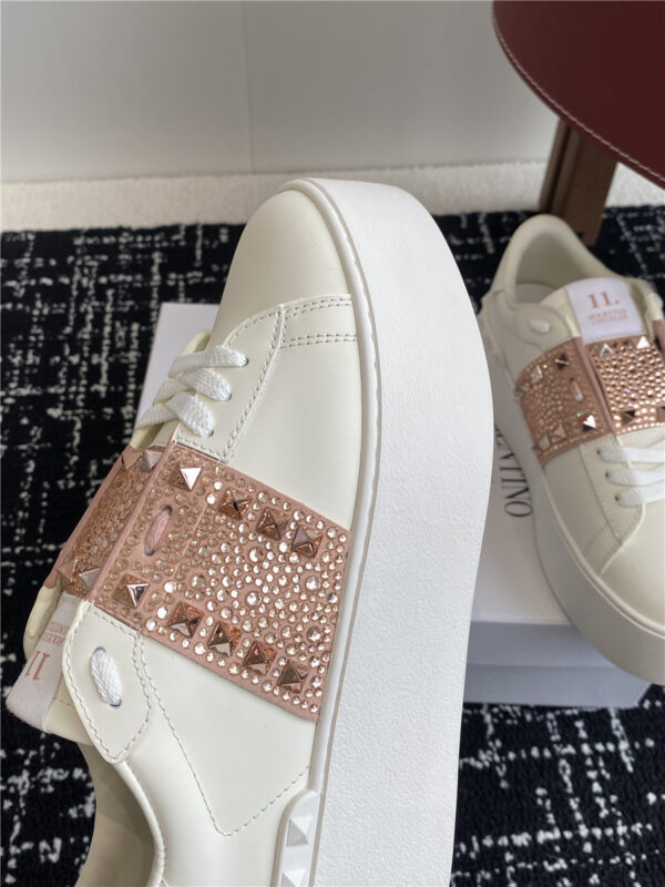 Valentino Garavani Rockstud Pink Leather Flatform Sneakers - Image 2