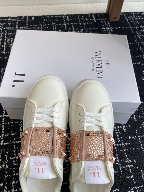 Valentino Garavani Rockstud Pink Leather Flatform Sneakers - Image 3