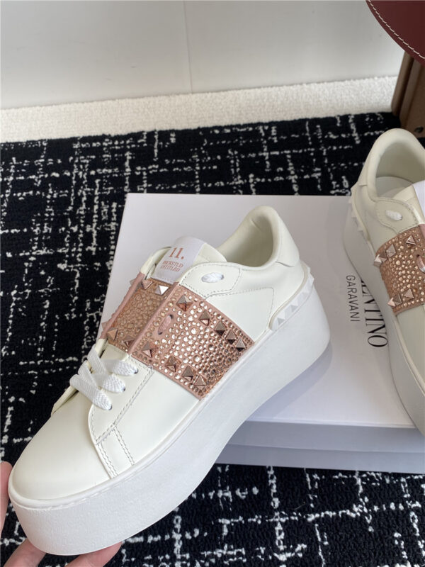 Valentino Garavani Rockstud Pink Leather Flatform Sneakers - Image 4