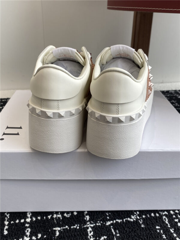 Valentino Garavani Rockstud Pink Leather Flatform Sneakers - Image 7